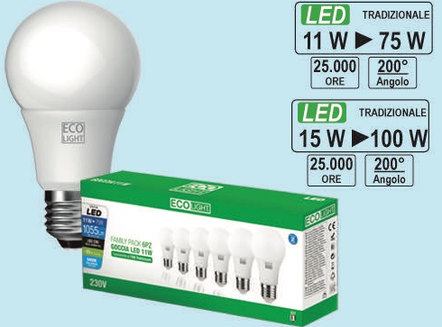 6 LAMPADINE ECOLIGHT LED GOCCIA E274